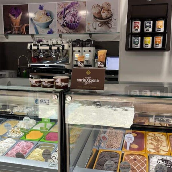 vitrina con helados artesanales en la heladeria el juncal