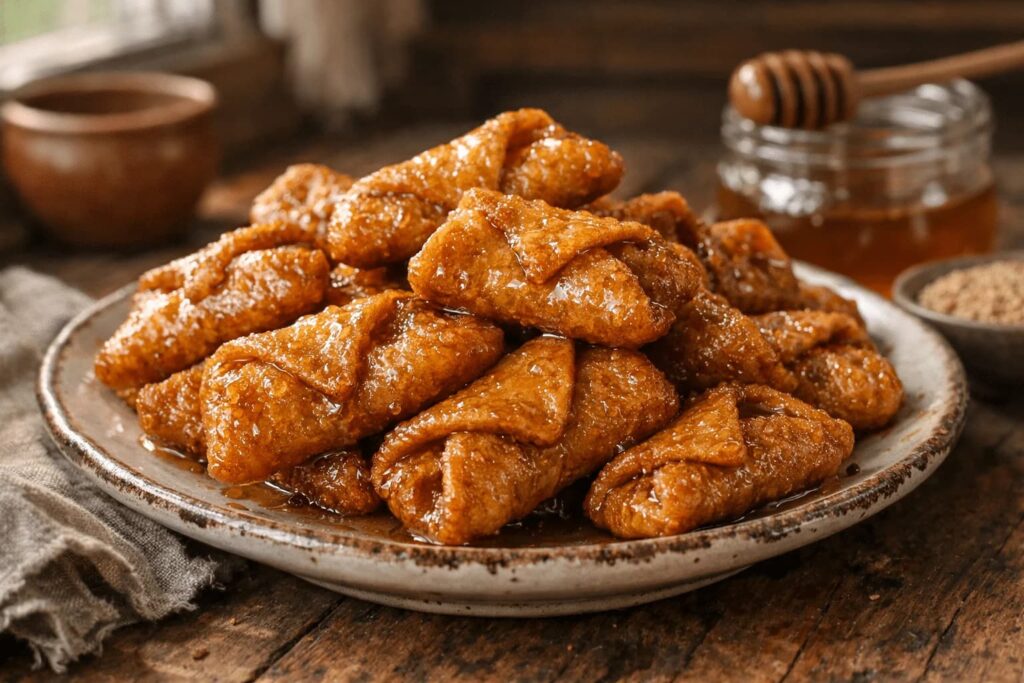 plato de pestiños con miel